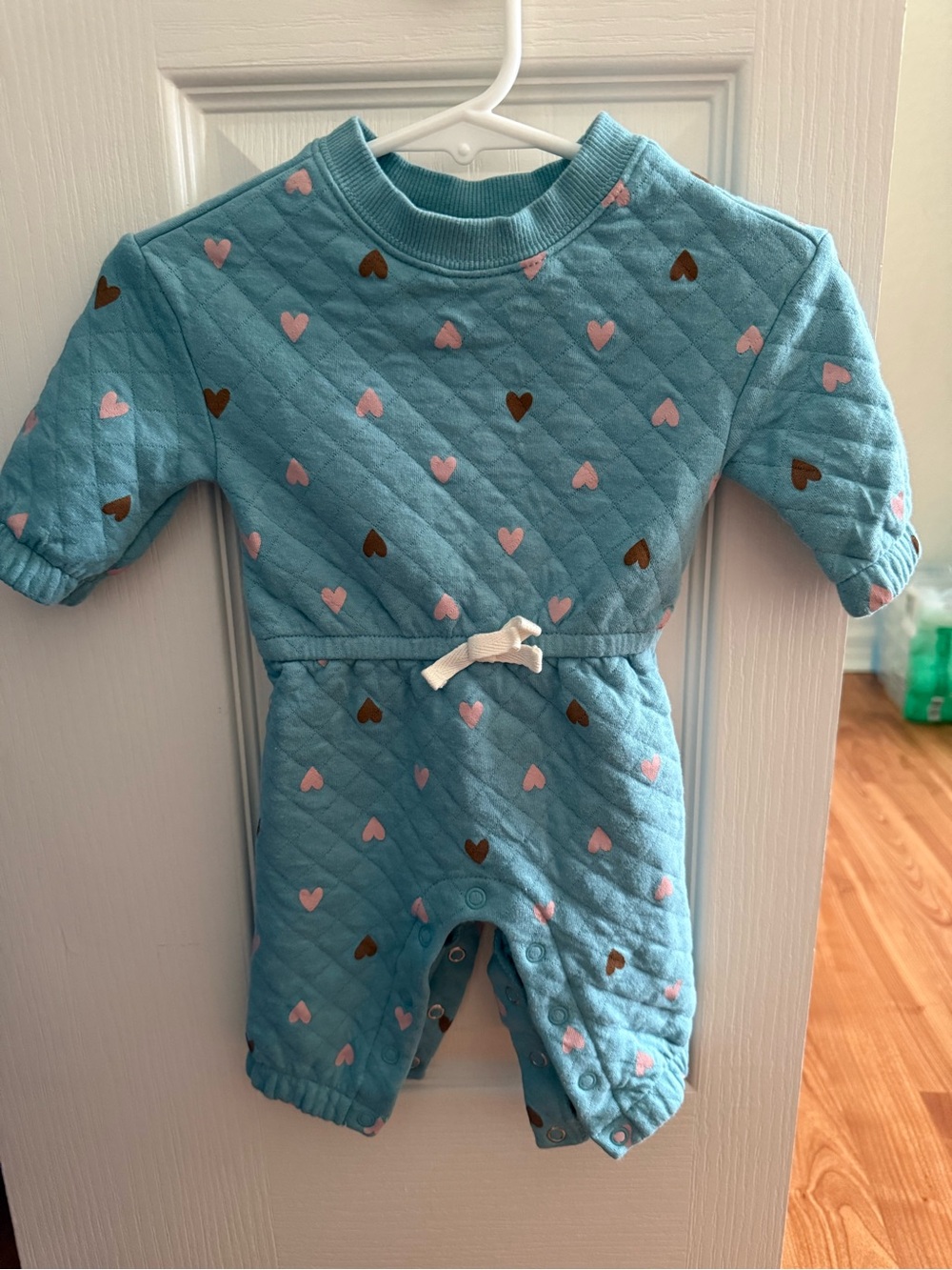 Baby Quilted Heart Romper in Light Blue